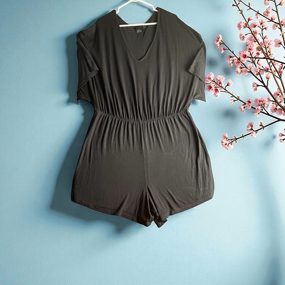 ASOS Curve Black oversized Black V Neckline Romper Short Sleeve Coquette SZ 16